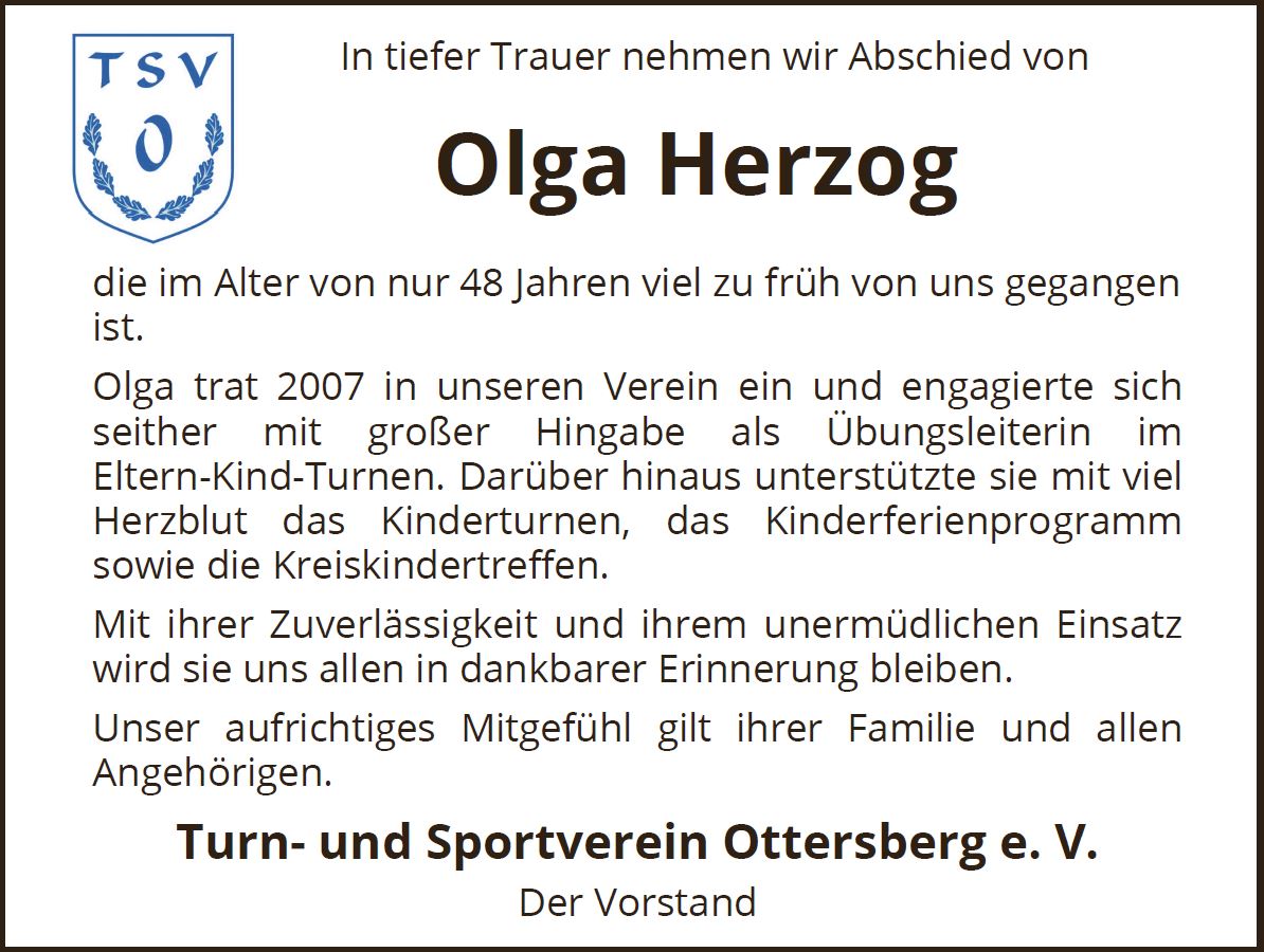 Traueranzeige TSV Olga Herzog
