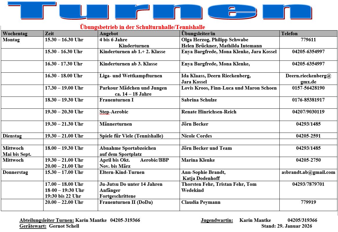 �bungszeiten FEb 2026